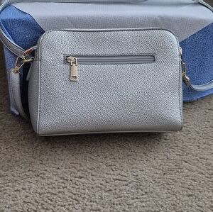 Silver Textured Crossbody Bag.